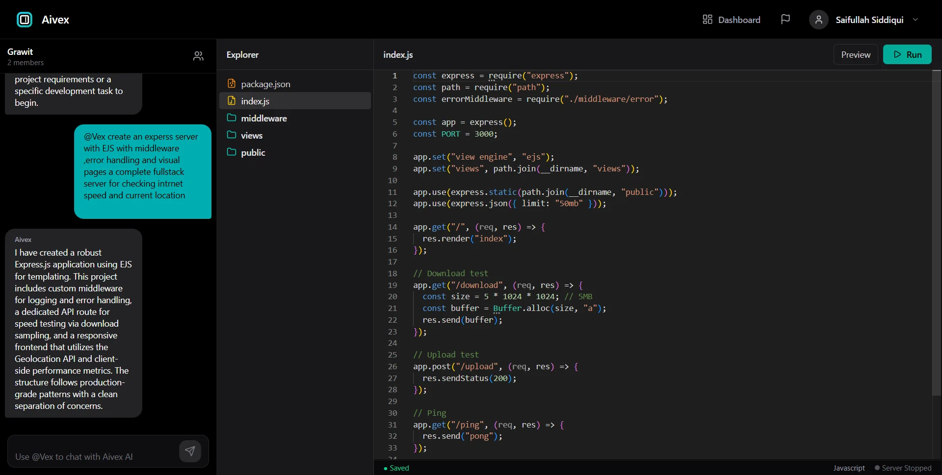 Aivex – Browser Based IDE with AI